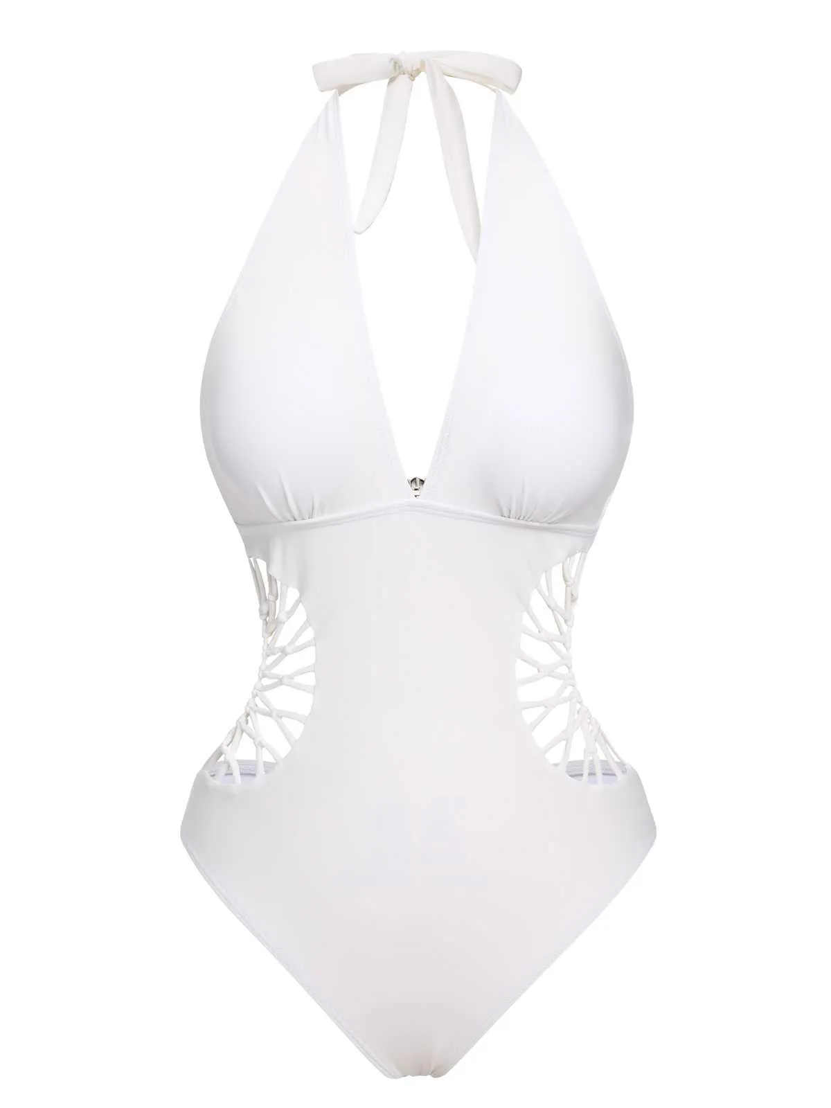 1930s Halter V-Neck Hollow One-Piece Swimsuit