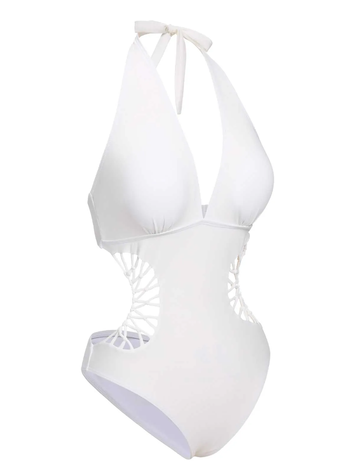 1930s Halter V-Neck Hollow One-Piece Swimsuit
