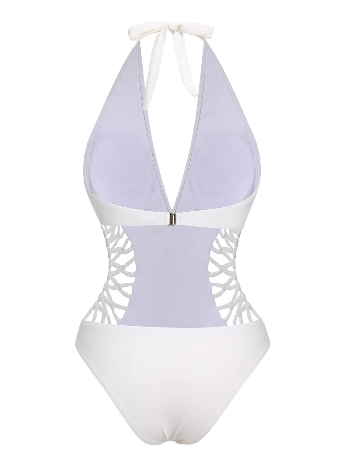 1930s Halter V-Neck Hollow One-Piece Swimsuit