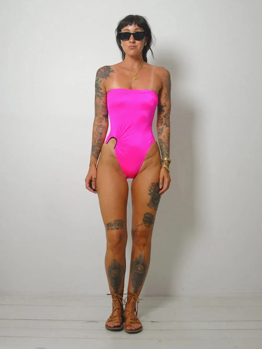 1980's Hot Pink Strapless Swimsuit