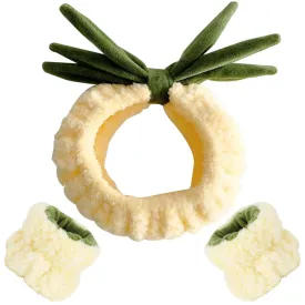 AHONEY Spa Headband Face Wash Headband and Wristband Set, Makeup Skincare Headbands for Washing Face Headband for Women Girls Cute Accessoies for Pineapple Costume Party (Yellow)