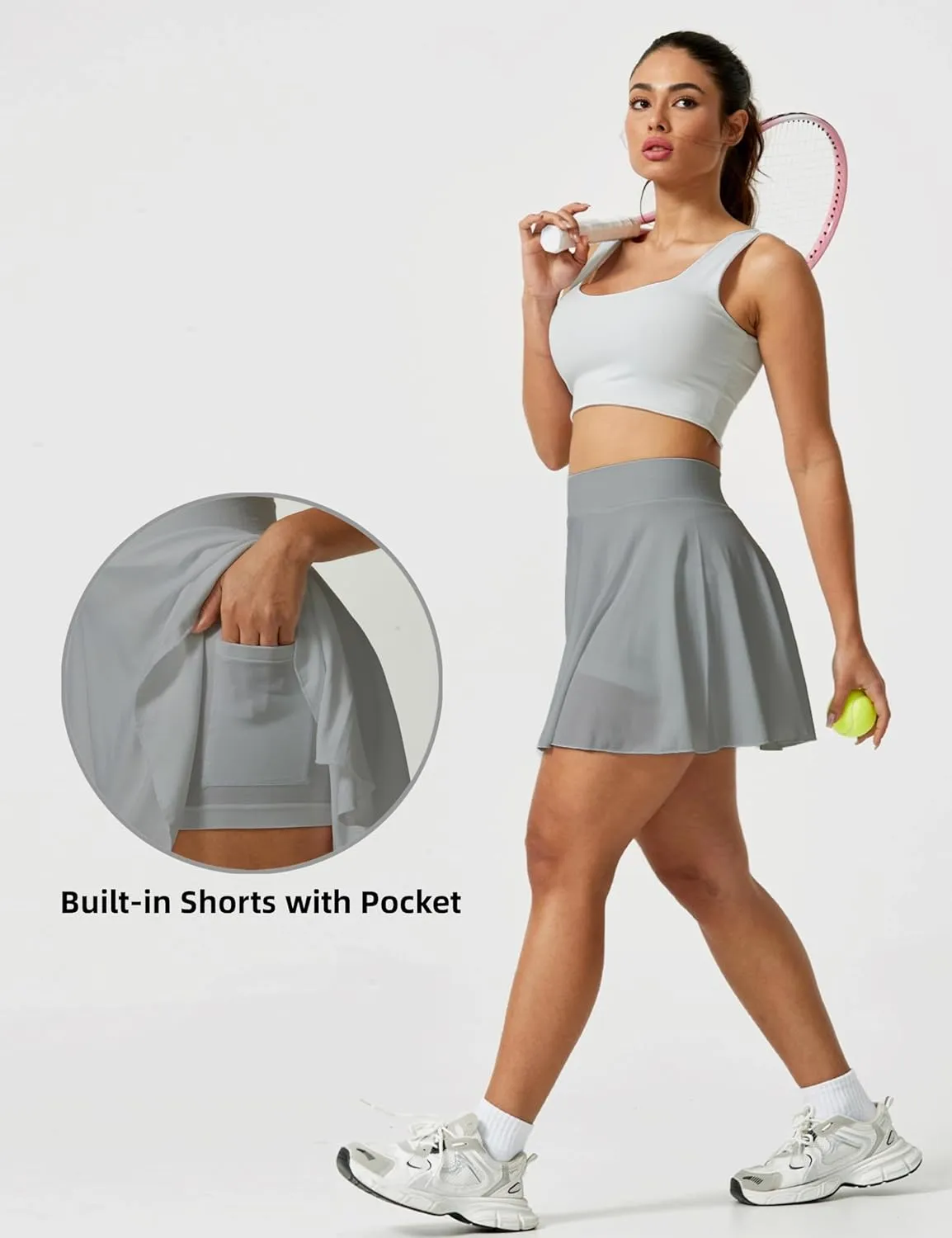 AJISAI Seamless Tennis Skirt for Women Pleated Athletic Skirts with Shorts Pockets High Waisted Golf Skort for Workout