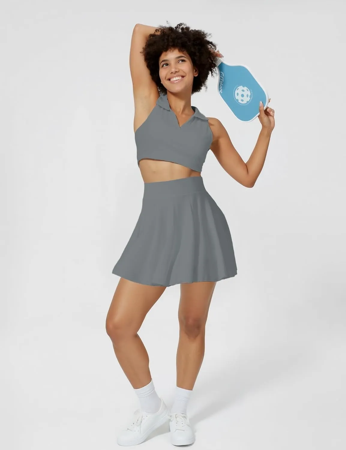 AJISAI Seamless Tennis Skirt for Women Pleated Athletic Skirts with Shorts Pockets High Waisted Golf Skort for Workout