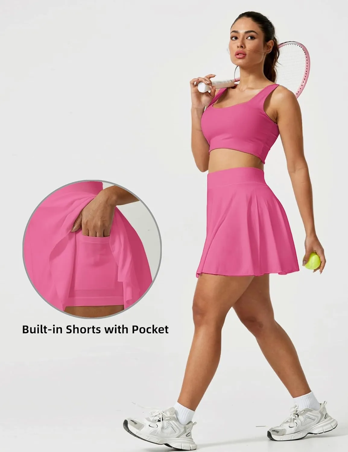 AJISAI Seamless Tennis Skirt for Women Pleated Athletic Skirts with Shorts Pockets High Waisted Golf Skort for Workout