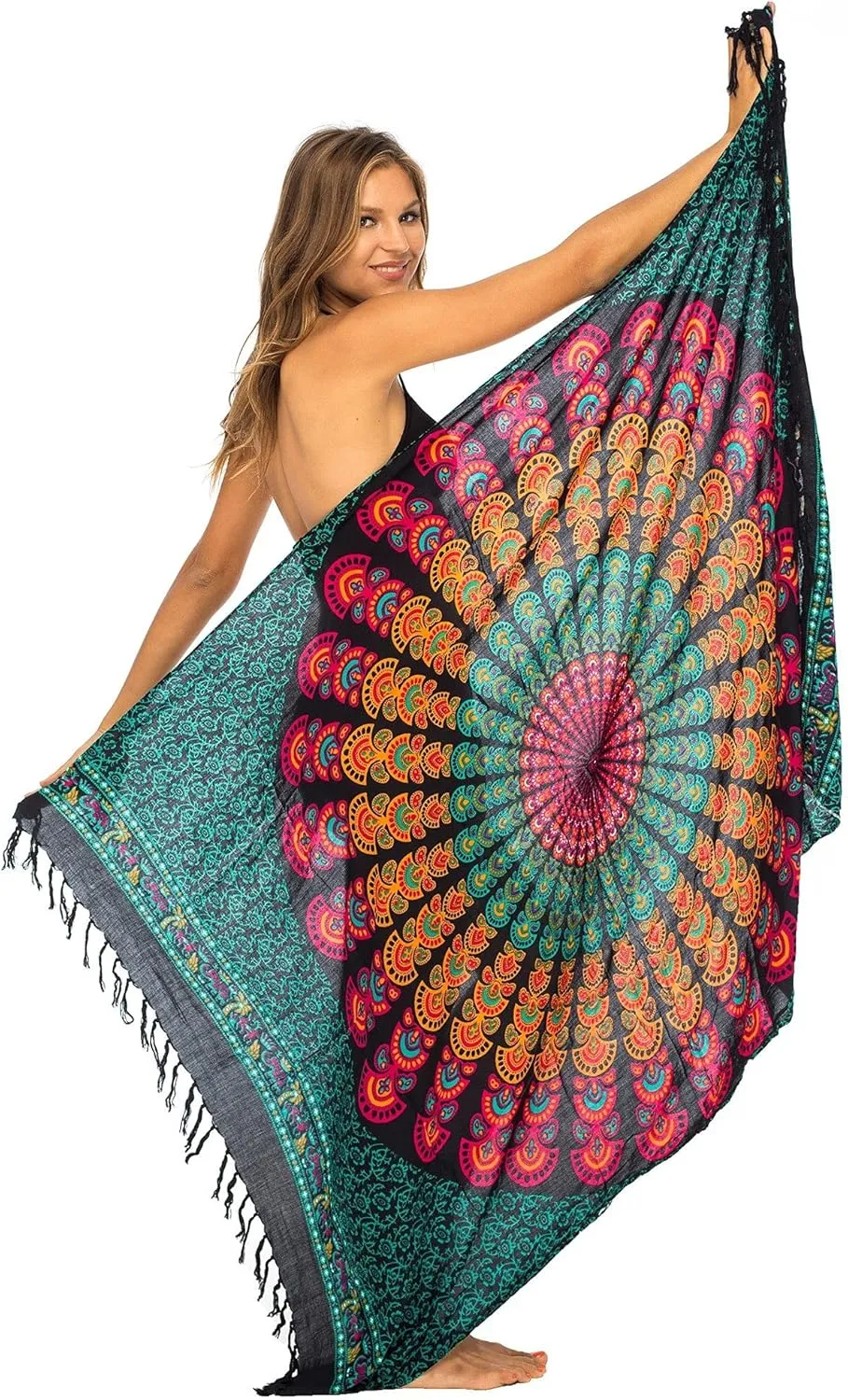 Back From Bali Womens Sarong Beach Swimsuit Bikini Cover up Wrap Peacock & Clip