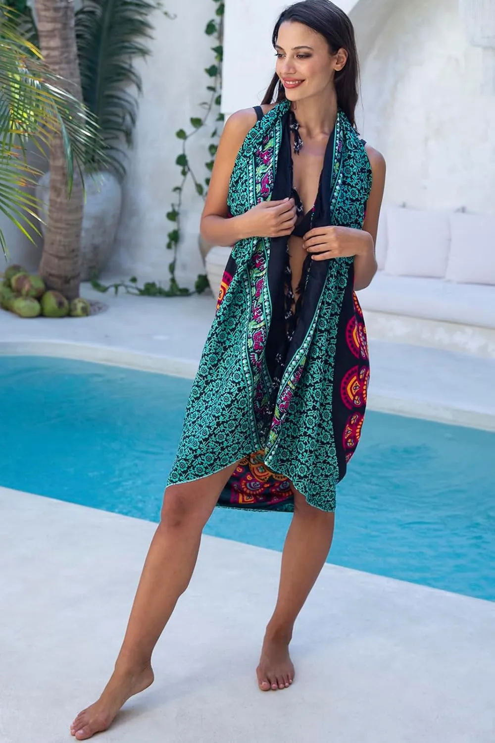 Back From Bali Womens Sarong Beach Swimsuit Bikini Cover up Wrap Peacock & Clip