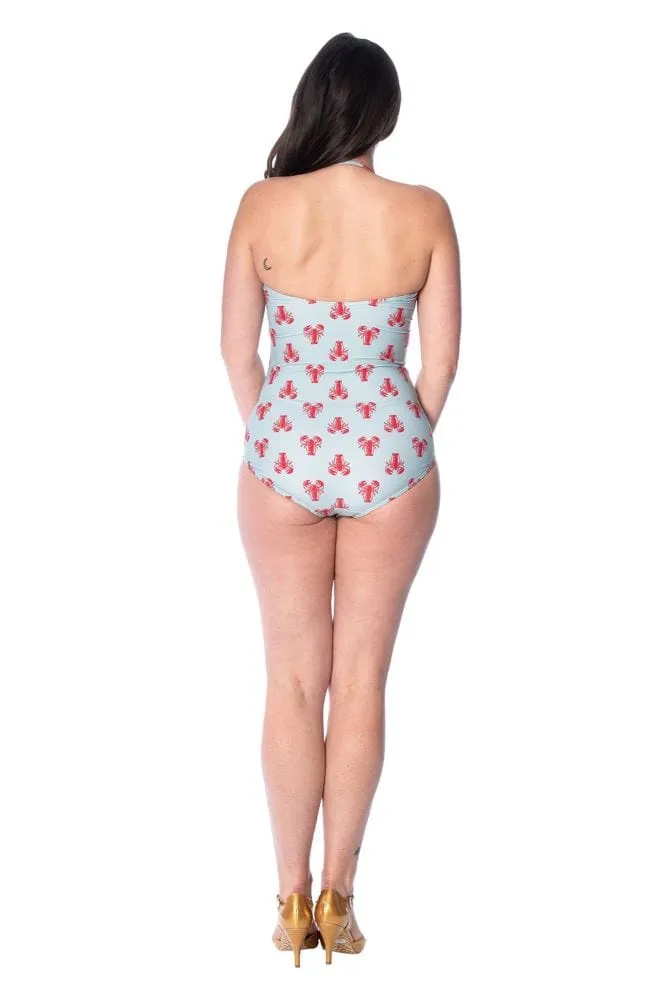 Banned Apparel Blue Lobster Print Vintage Style Swimsuit