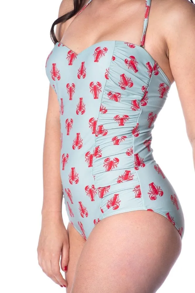 Banned Apparel Blue Lobster Print Vintage Style Swimsuit