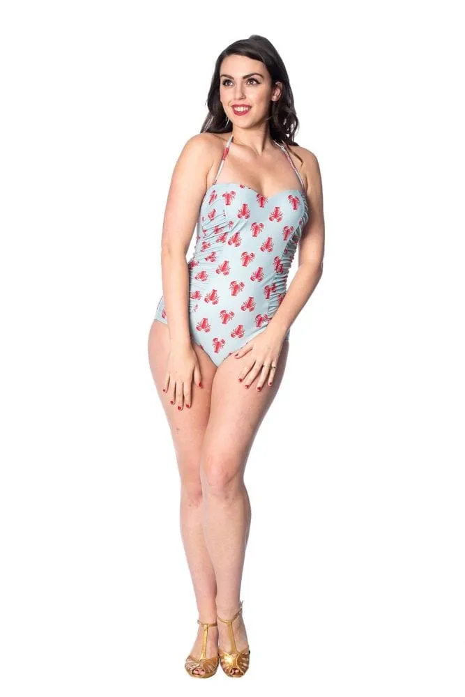 Banned Apparel Blue Lobster Print Vintage Style Swimsuit