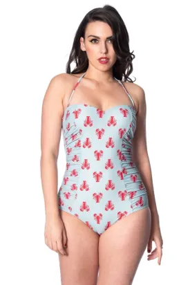 Banned Apparel Blue Lobster Print Vintage Style Swimsuit
