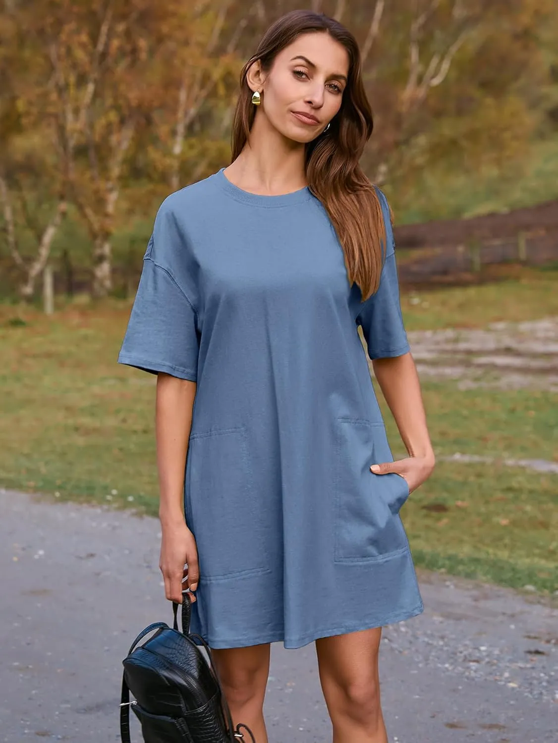 BerryGo Women's Casual Summer Cotton T Shirt Dress Crew Neck Loose Beach Mini Tshirt Tunic Dresses with Pockets