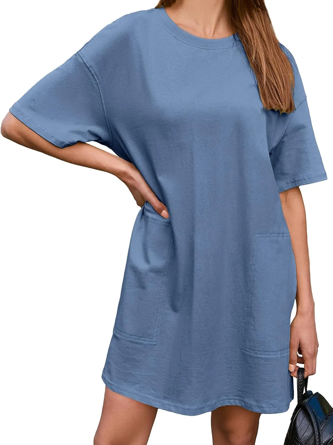 BerryGo Women's Casual Summer Cotton T Shirt Dress Crew Neck Loose Beach Mini Tshirt Tunic Dresses with Pockets