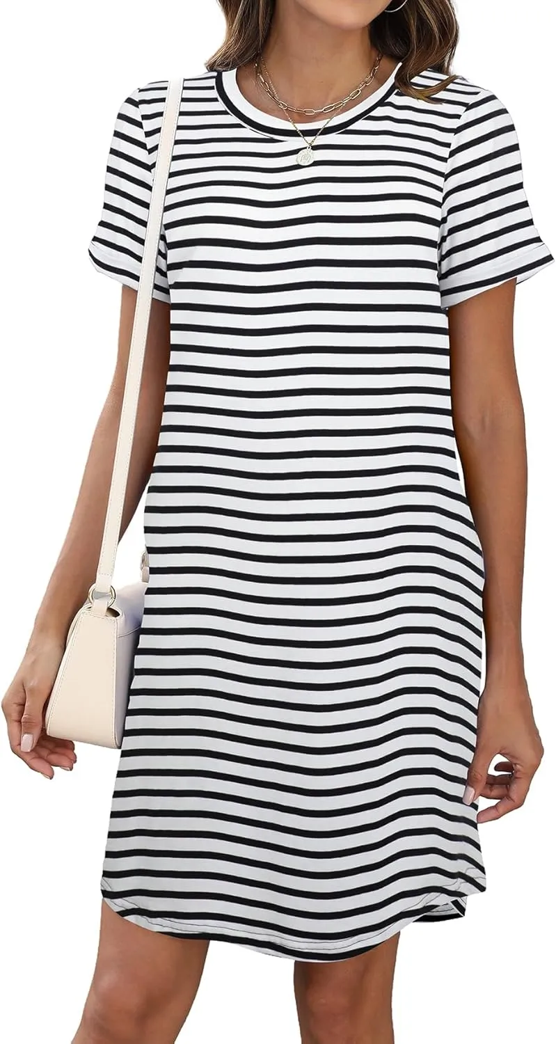 Bluetime Womens T Shirt Dresses Casual 2025 Summer Short Sleeve Loose Vacation Dress with Pockets