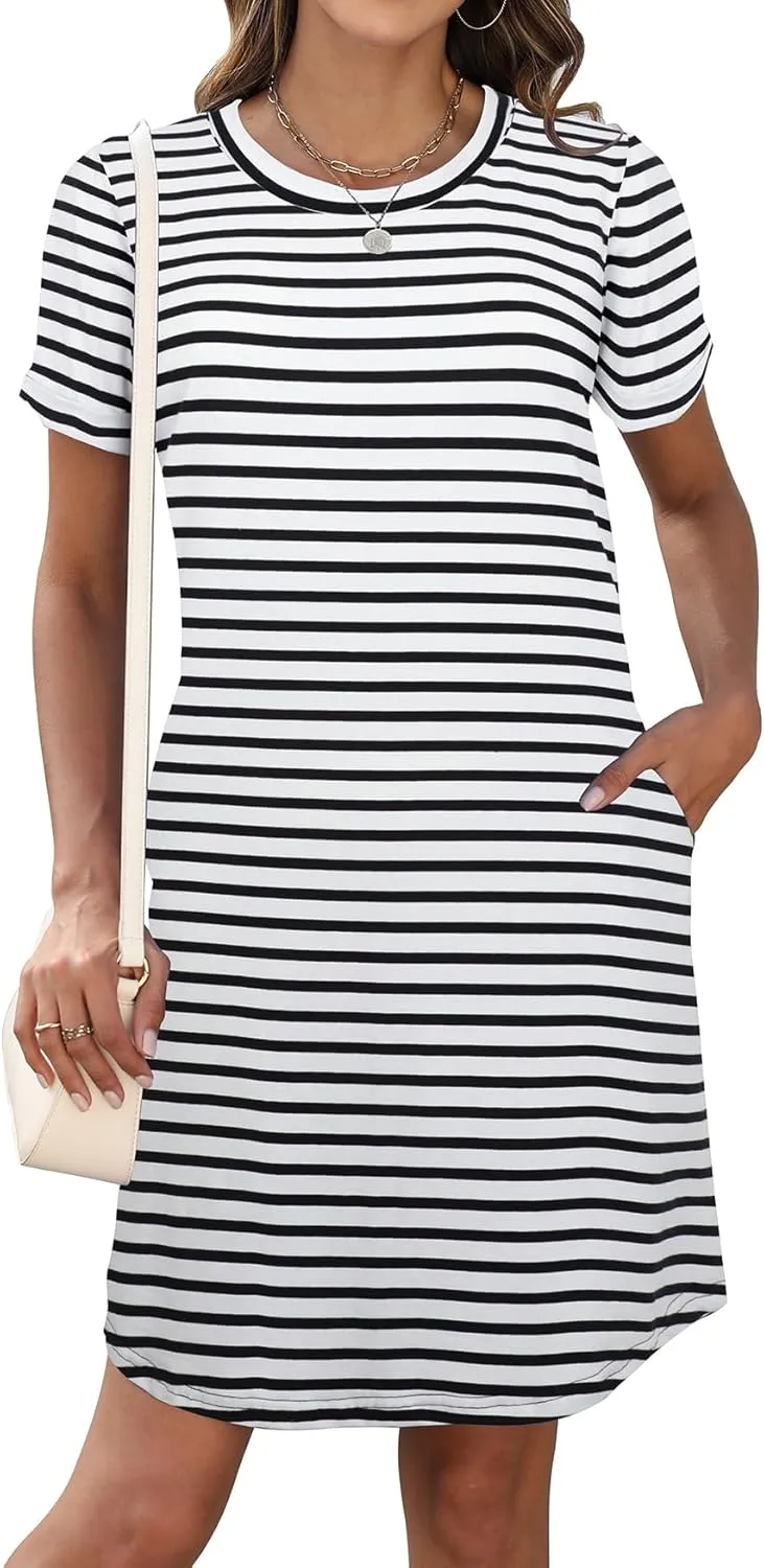 Bluetime Womens T Shirt Dresses Casual 2025 Summer Short Sleeve Loose Vacation Dress with Pockets