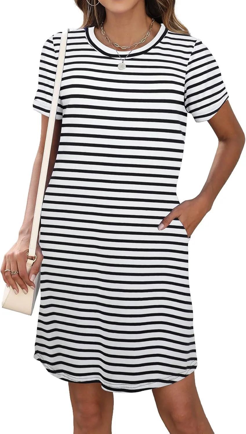 Bluetime Womens T Shirt Dresses Casual 2025 Summer Short Sleeve Loose Vacation Dress with Pockets