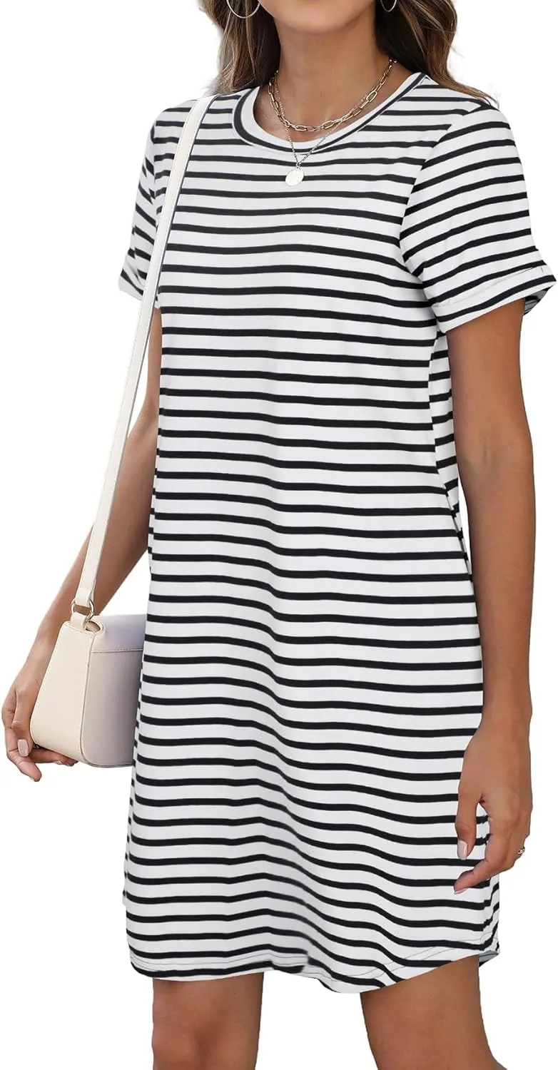 Bluetime Womens T Shirt Dresses Casual 2025 Summer Short Sleeve Loose Vacation Dress with Pockets