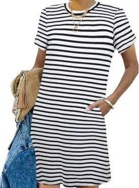 Bluetime Womens T Shirt Dresses Casual 2025 Summer Short Sleeve Loose Vacation Dress with Pockets