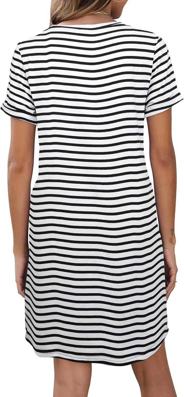 Bluetime Womens T Shirt Dresses Casual 2025 Summer Short Sleeve Loose Vacation Dress with Pockets