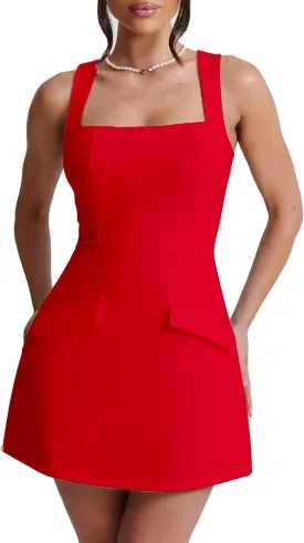 BORIFLORS Women's Sexy Bodycon Corset Mini A Line Dresses Sleeveless Square Neck Party Short Dress
