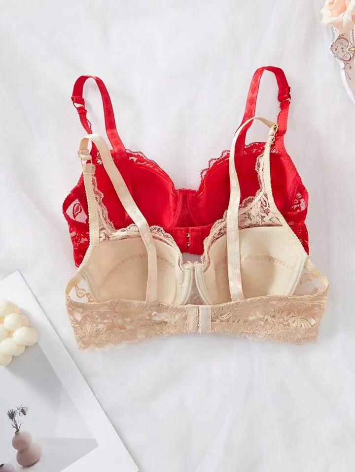 Bralette Pack of Two Red and Beige Women's Intimates Bras