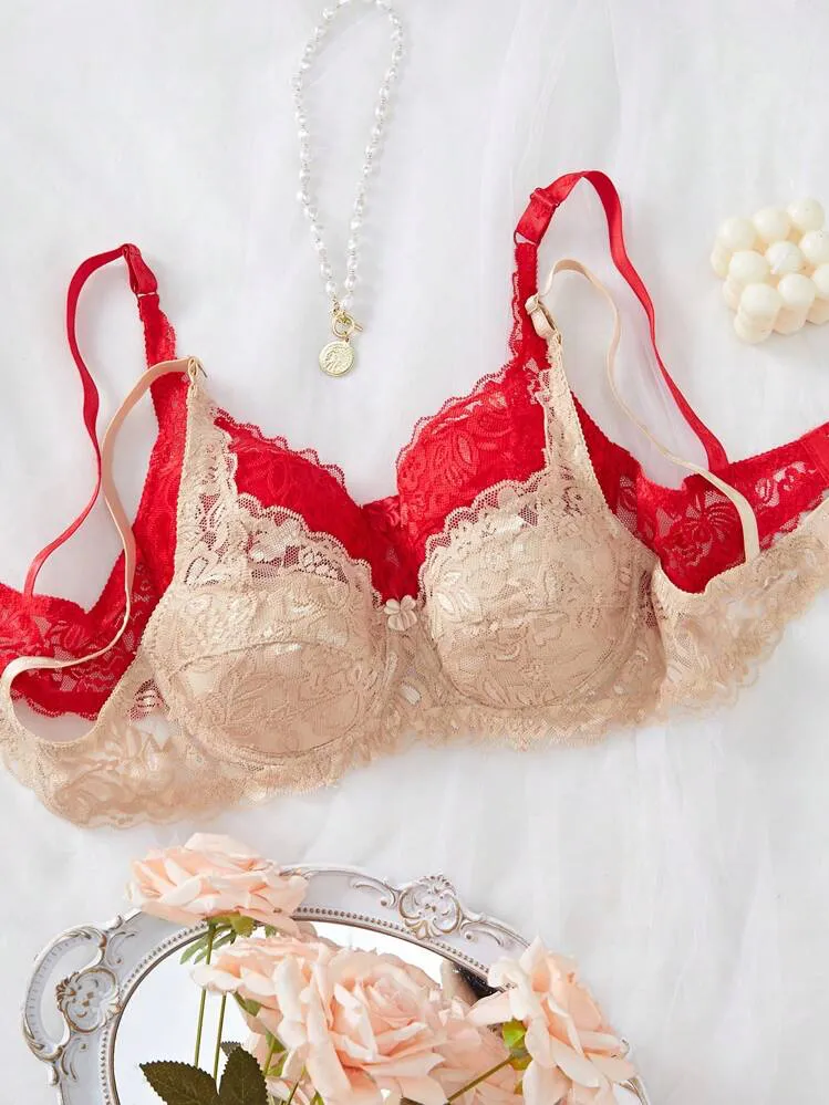 Bralette Pack of Two Red and Beige Women's Intimates Bras