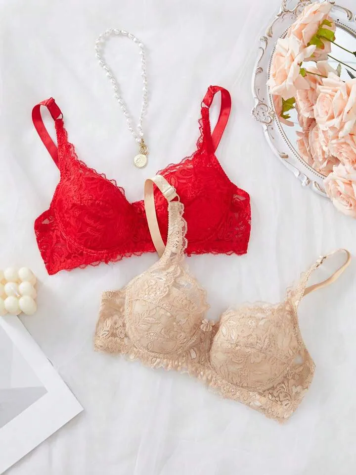 Bralette Pack of Two Red and Beige Women's Intimates Bras