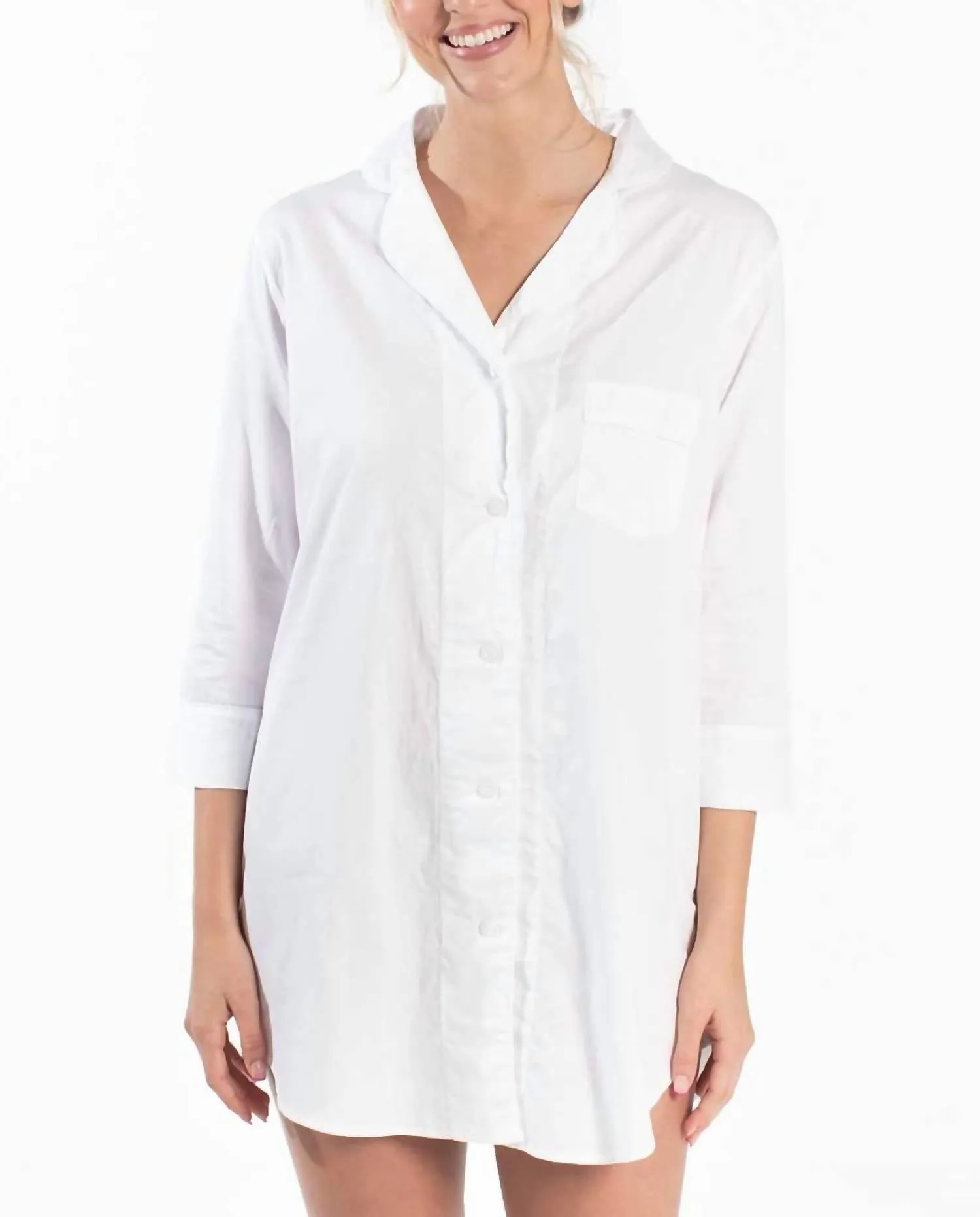 Button-Down Sleep Shirt in White