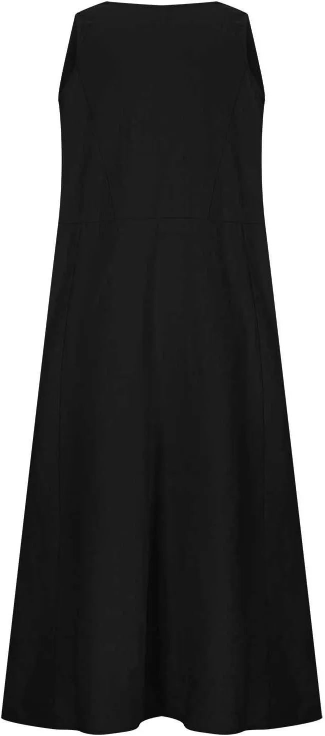 Cotton Linen Maxi Dress for Women Summer Boho Casual Beach Dresses Sleeveless Solid Long Dress Vacation Outfits