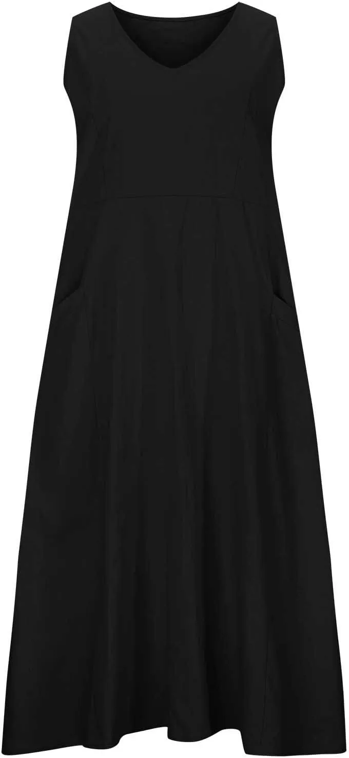 Cotton Linen Maxi Dress for Women Summer Boho Casual Beach Dresses Sleeveless Solid Long Dress Vacation Outfits