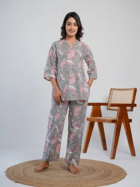 Cotton Printed Lounge Wear Coord Set Grey