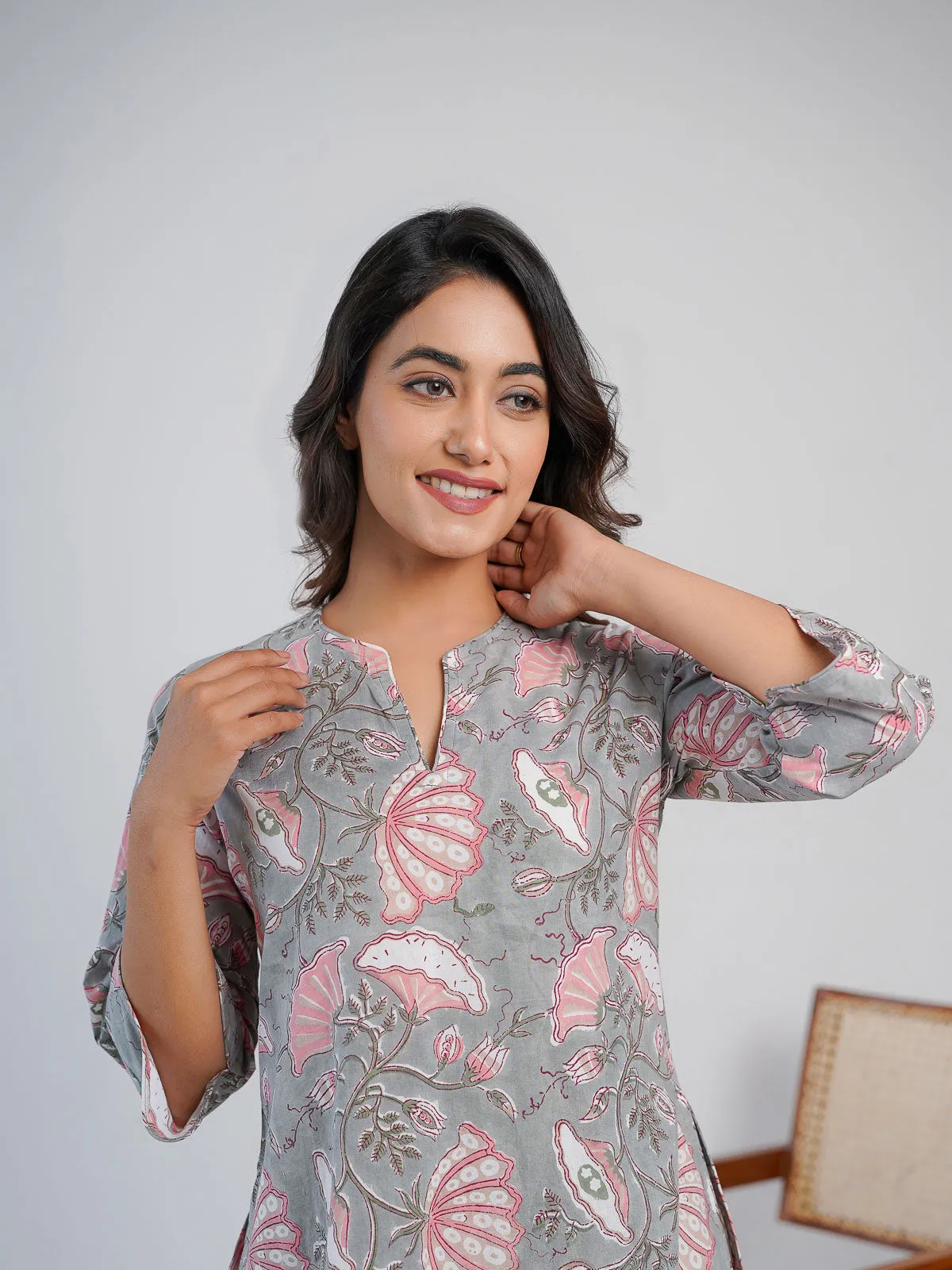 Cotton Printed Lounge Wear Coord Set Grey