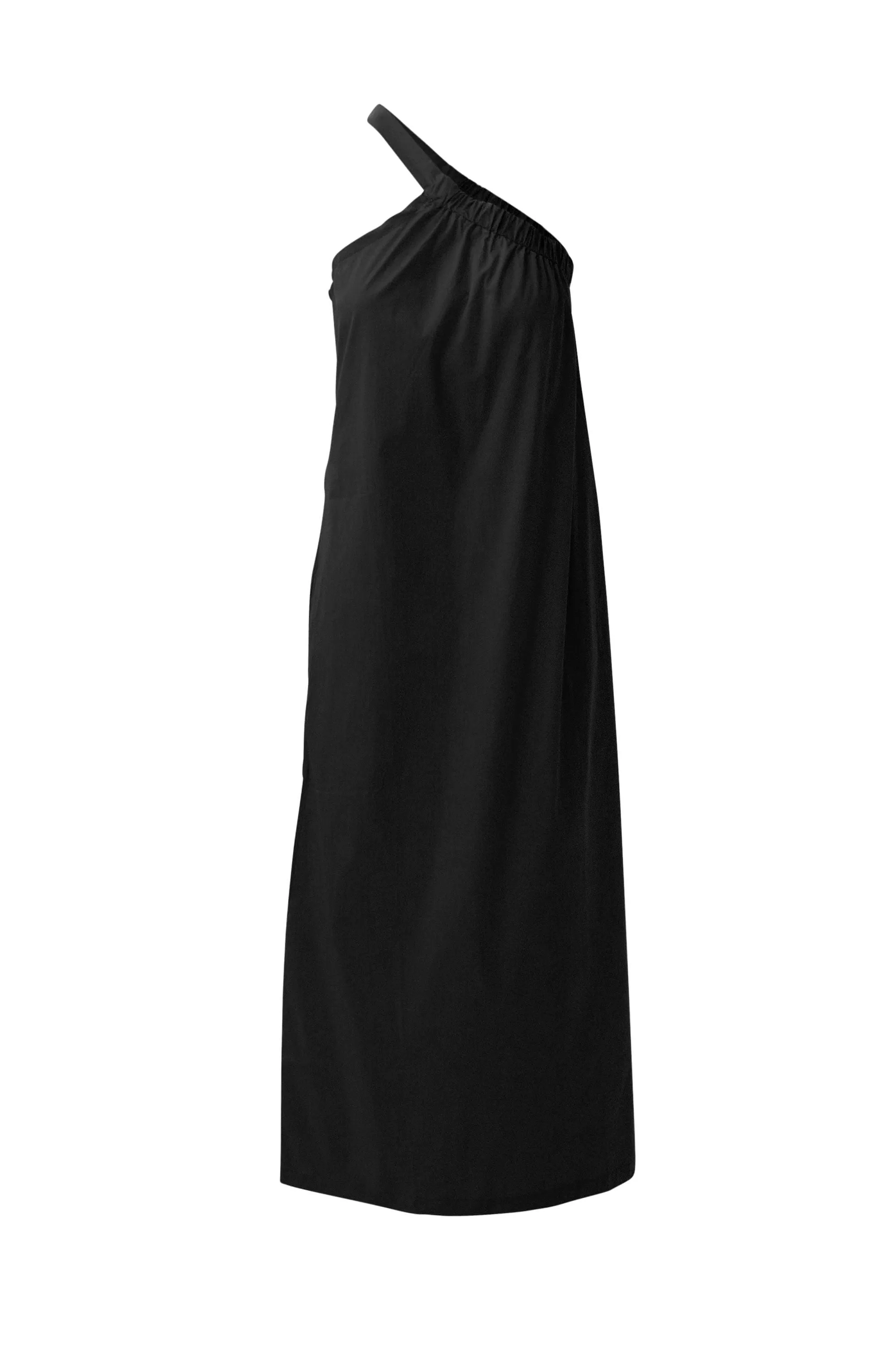 Cotton Stretch One Shoulder A.Line Maxi Dress Etna Black