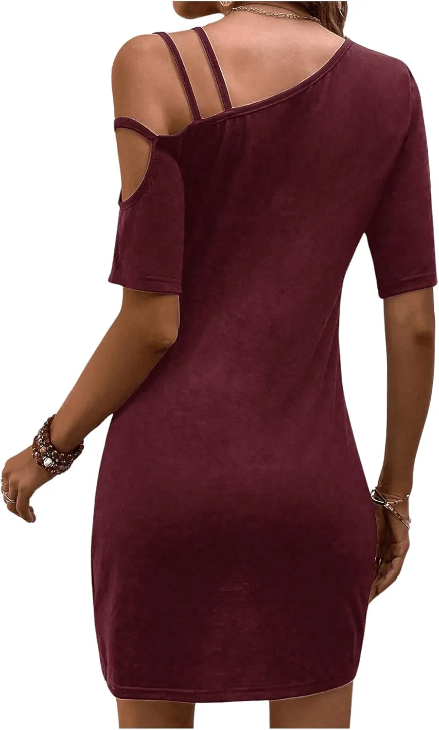 COZYEASE Women's Twist Hem Asymmetrical Neck Dress Short Sleeve Plain Casual Summer Dress