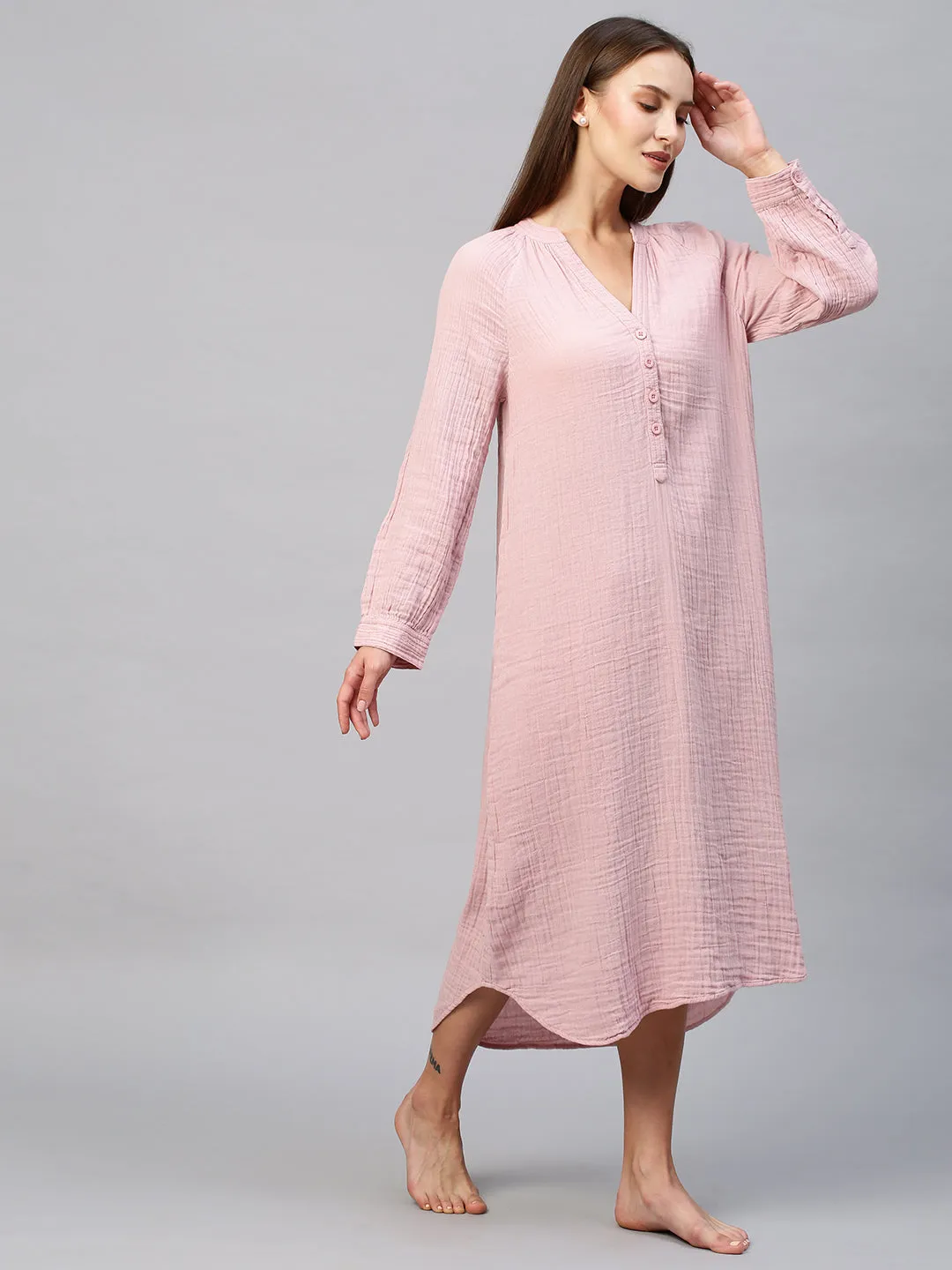 Crinkle Double Crepe Cotton Pop Over Lounge Dress