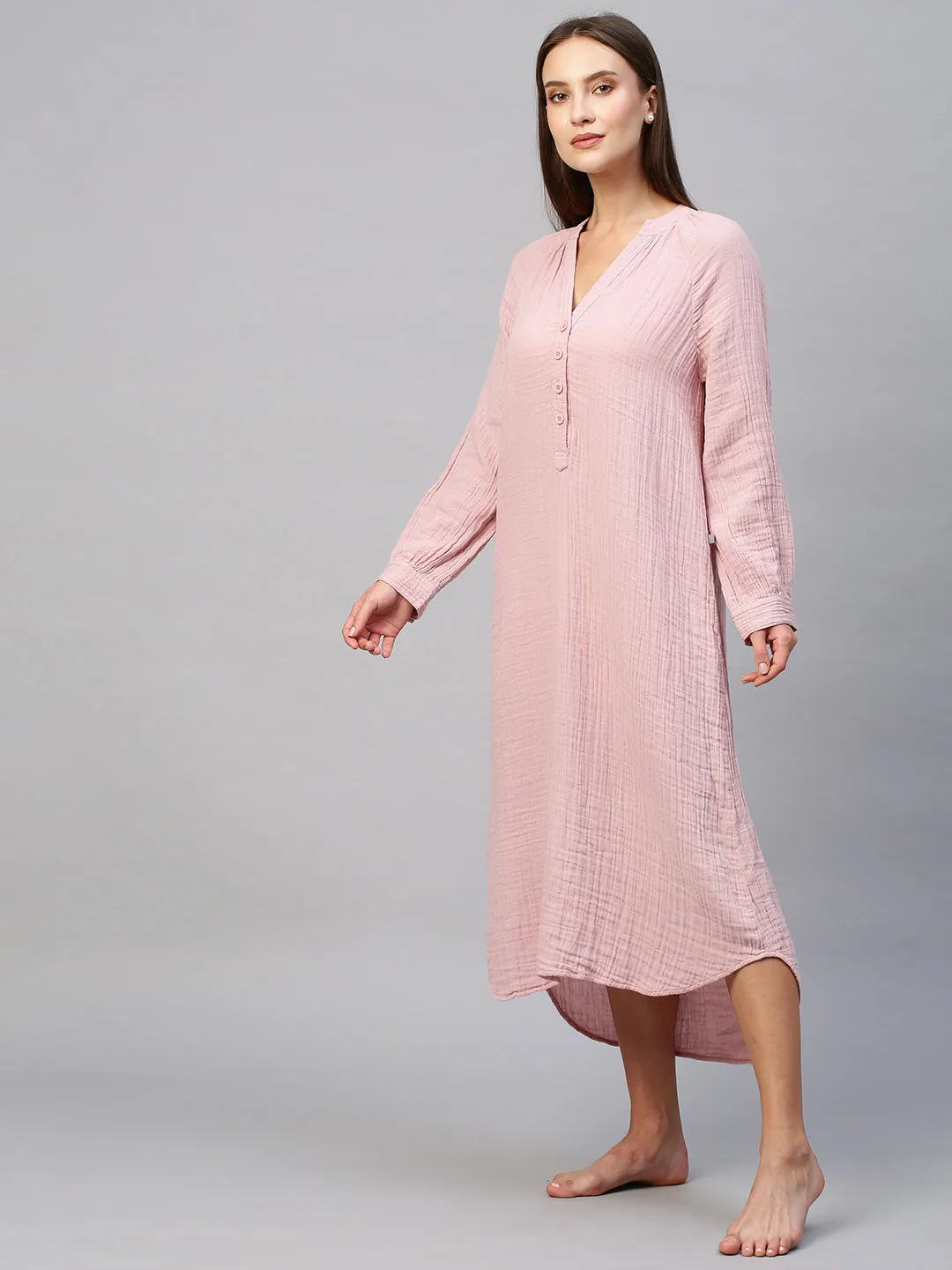 Crinkle Double Crepe Cotton Pop Over Lounge Dress