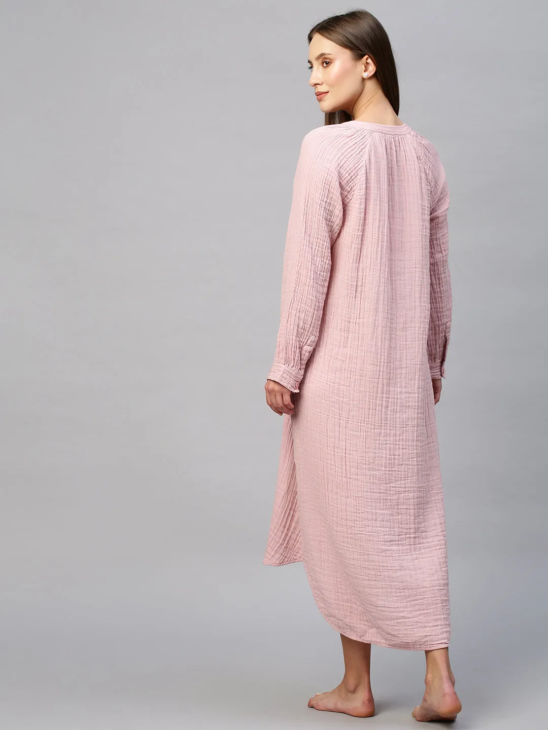 Crinkle Double Crepe Cotton Pop Over Lounge Dress