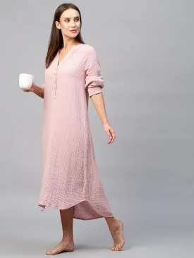 Crinkle Double Crepe Cotton Pop Over Lounge Dress