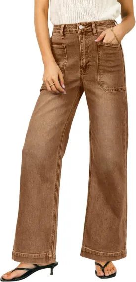 EVALESS Womens Wide Leg Jeans High Waisted Stretchy Loose Denim Pants