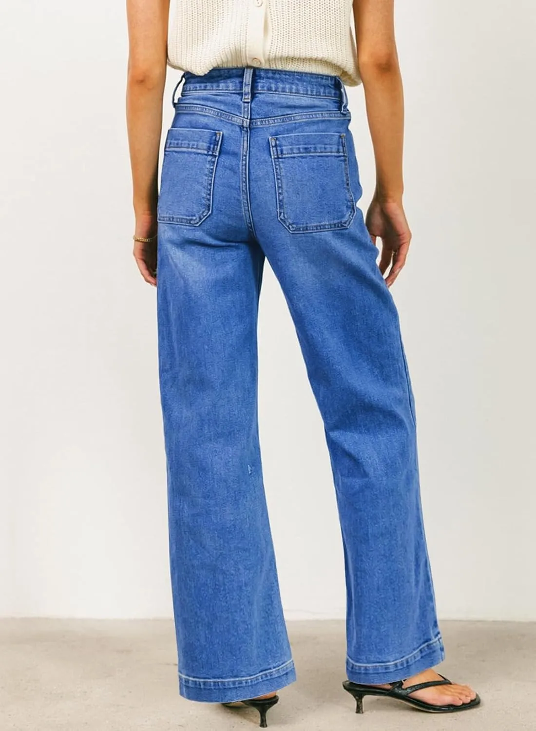 EVALESS Womens Wide Leg Jeans High Waisted Stretchy Loose Denim Pants