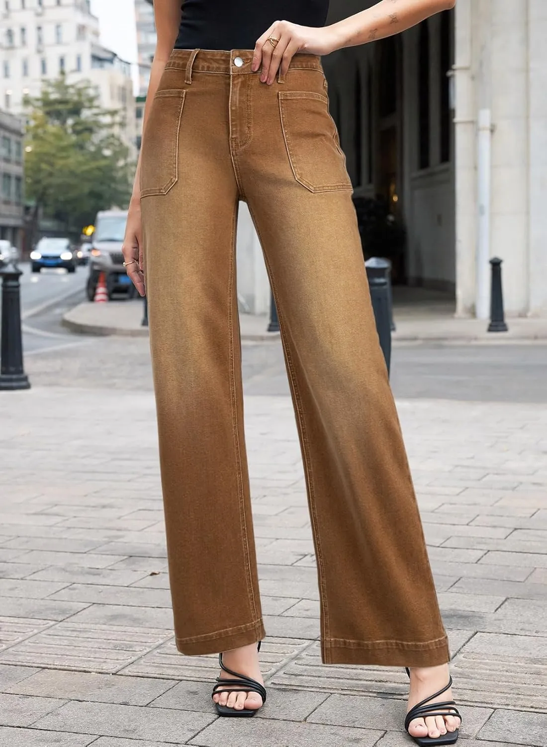EVALESS Womens Wide Leg Jeans High Waisted Stretchy Loose Denim Pants