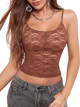Fem&Fata Women Lace Slim Fit Camisole Y2K Sexy Mesh See Through Tank Top Going Out Top S-XXL