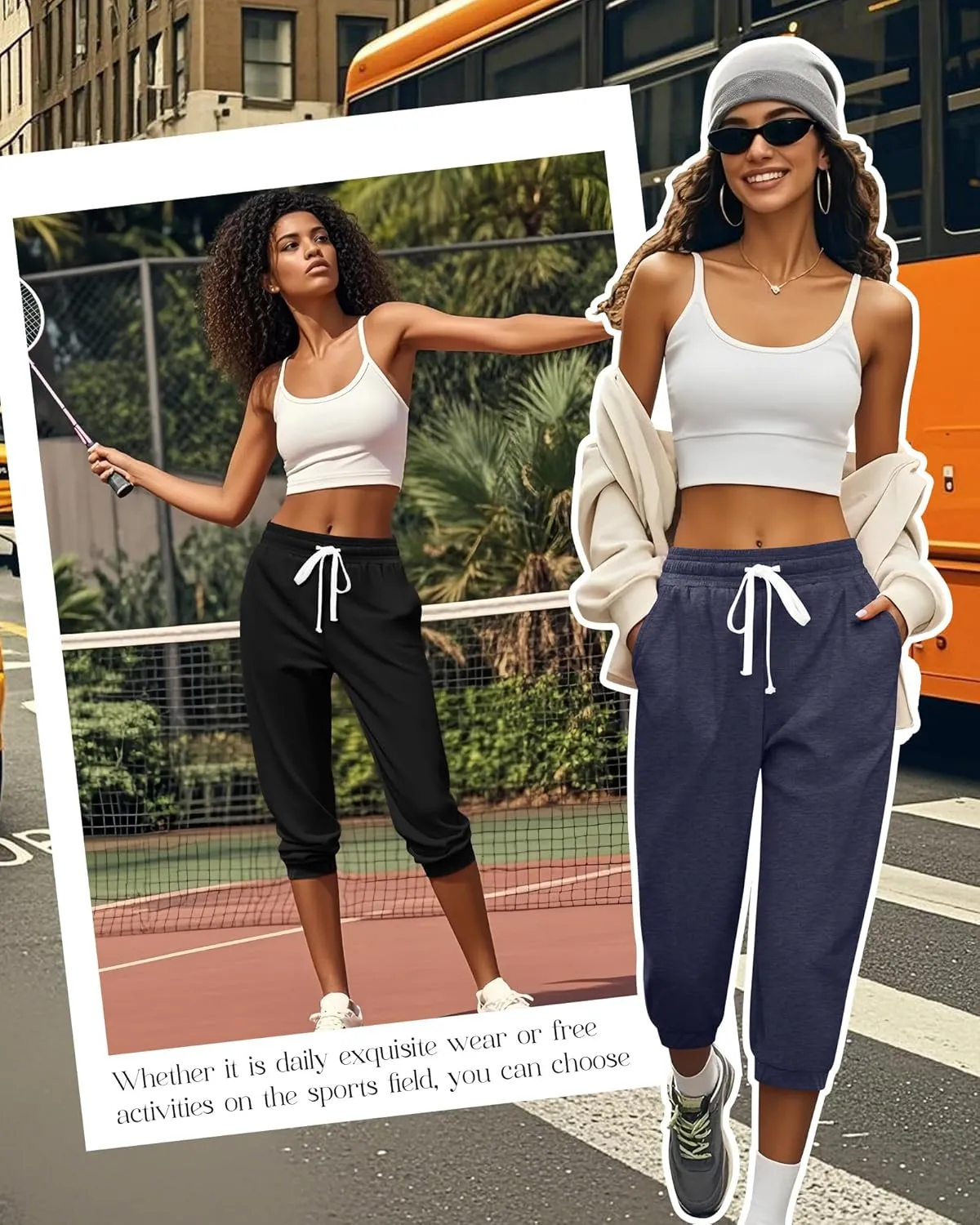 Ficerd 3 Pcs Women's Capri Sweatpants Joggers Summer Casual Sports Cropped Lounge Pants High Waisted Athletic with Pockets