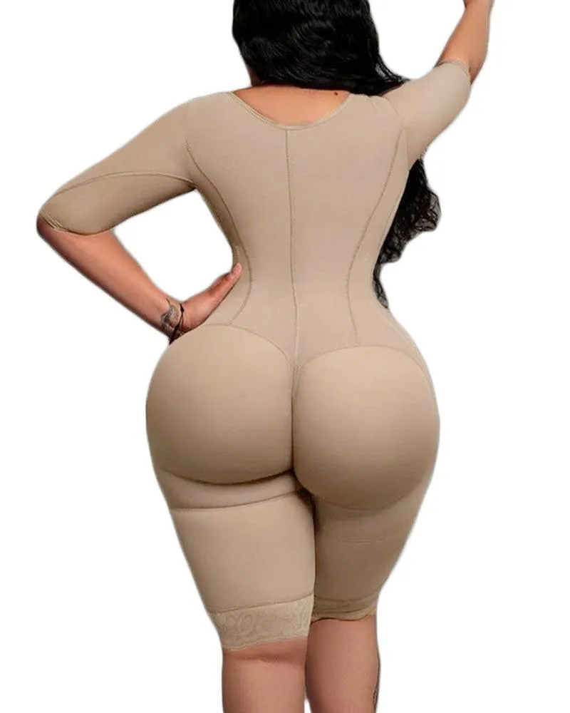 Full Body Support Arm Compression With Built In Bra Half Sleeve Mid Leg Bodysuit