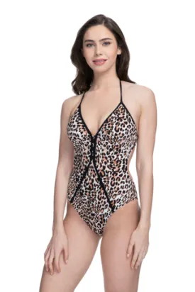 GOTTEX - Wild Thing Animal Print Cut-out Halter Neck