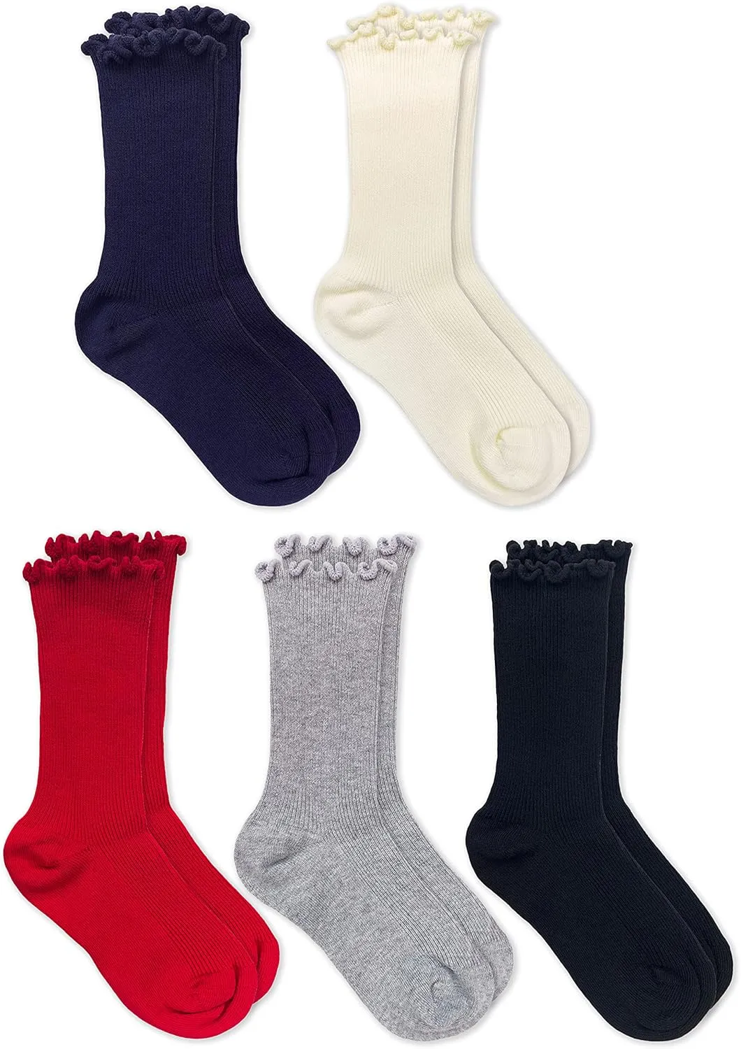Jefferies Socks Girls' Ripple Ruffle Trim Seamless Turn Cuff Crew Socks 5 Pack
