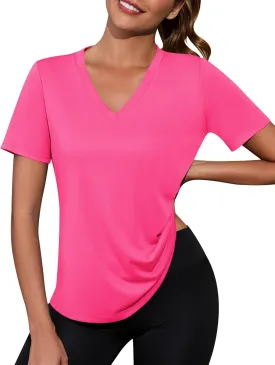 Kistore Workout Tops for Women Breathable V Neck Yoga T Shirts Trending Beach Casual Loose Fit Tee Running