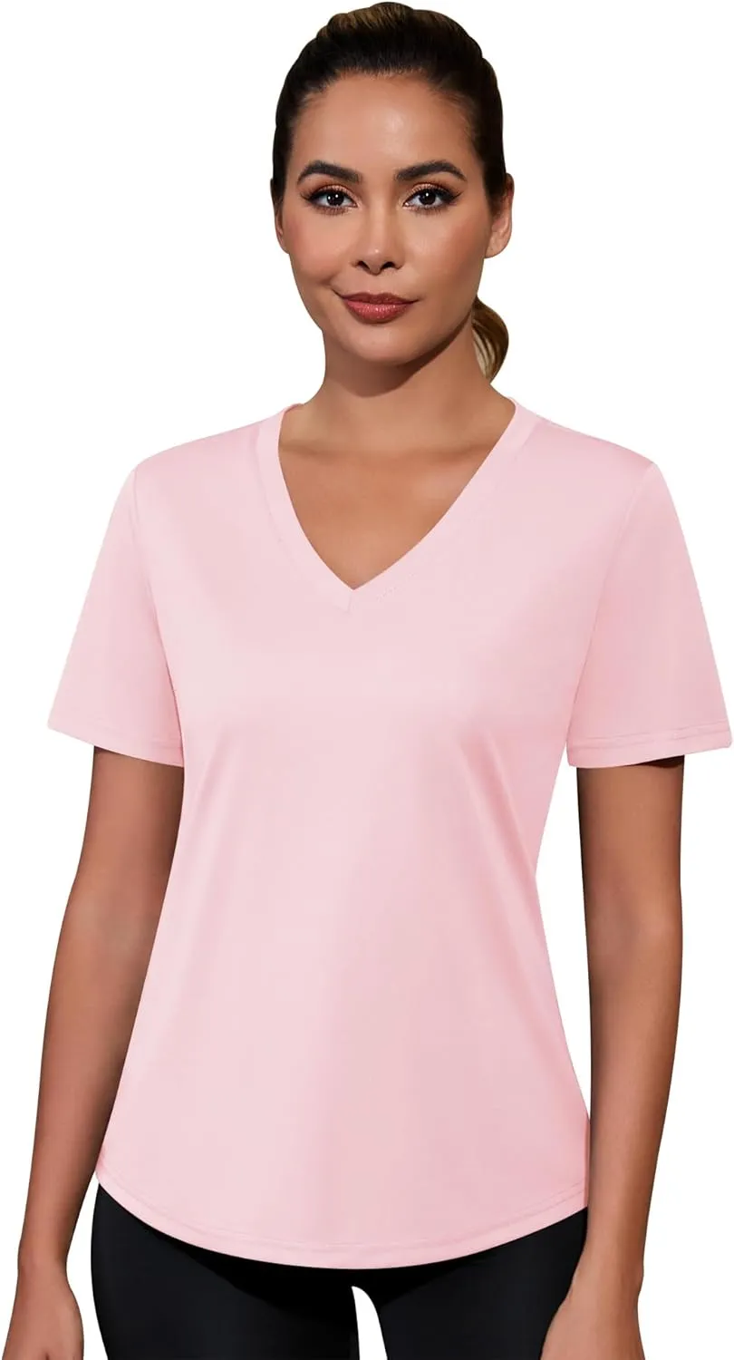 Kistore Workout Tops for Women Breathable V Neck Yoga T Shirts Trending Beach Casual Loose Fit Tee Running