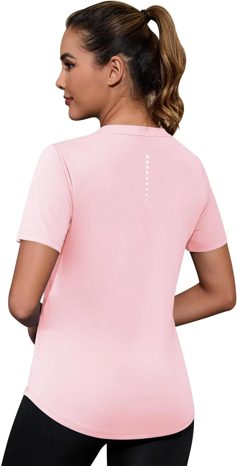 Kistore Workout Tops for Women Breathable V Neck Yoga T Shirts Trending Beach Casual Loose Fit Tee Running
