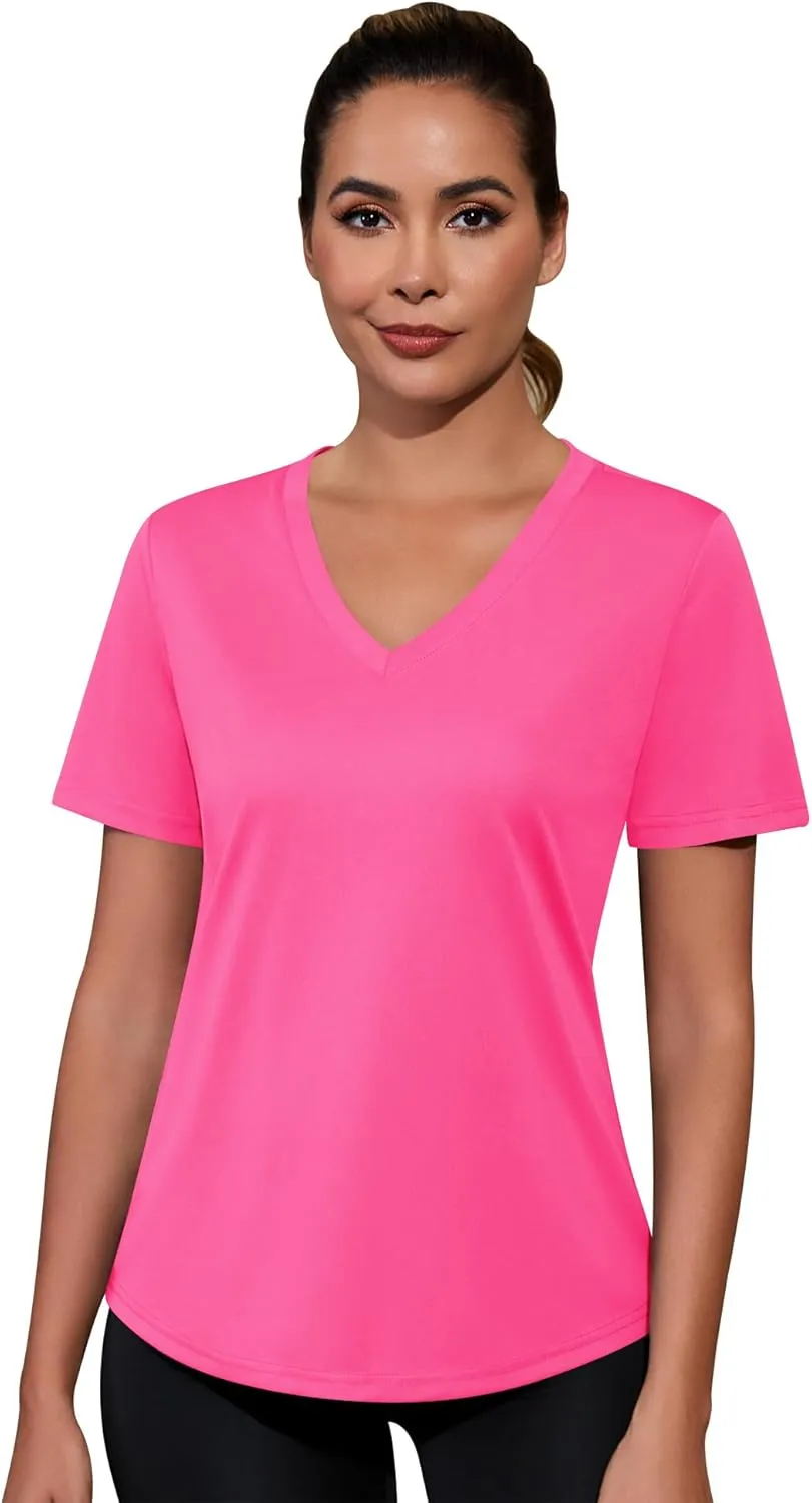 Kistore Workout Tops for Women Breathable V Neck Yoga T Shirts Trending Beach Casual Loose Fit Tee Running
