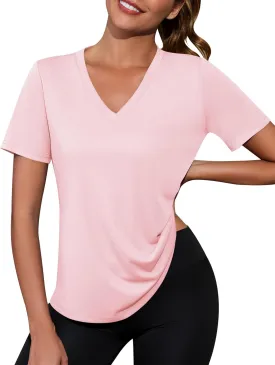 Kistore Workout Tops for Women Breathable V Neck Yoga T Shirts Trending Beach Casual Loose Fit Tee Running